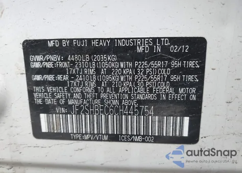 2012 Subaru Forester 2.5X Limited from USA, damaged, VIN JF2SHBEC6CH445754